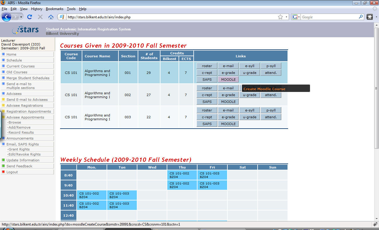 Click Moodle button on required course/section